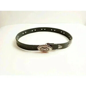 Guess Women  Concho Black Leather Belt Silver Oval Buckle 26-28 In S